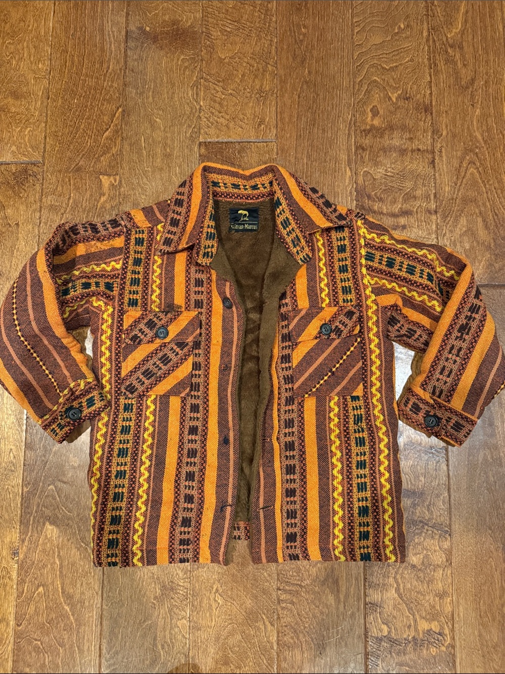 Vintage Neiman Marcus Kids Brown & Orange Patterned Jacket